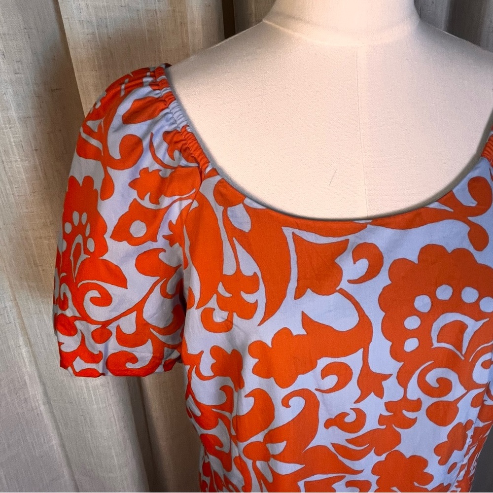 Talbots Summer Spring Orange and White Jacobean Puff Sleeve Midi Dress NWT - Picture 7 of 10